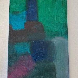 Abstract Green and Blue 5x7 art on canvas board love weird new now style